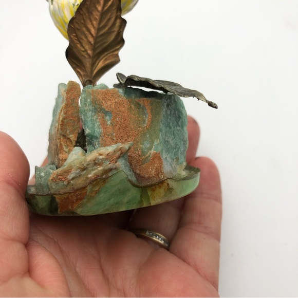 Vtg Art Of Frank Mosse Enameled Tulip Flowers Sculpture On Natural Rock Yellow - Picture 9 of 12